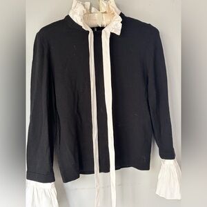 Alice + Olivia Black Knit Top with White Trim